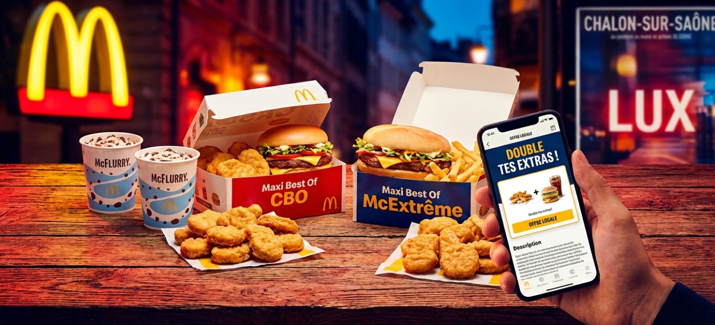 2 boîtes de 6 McNuggets offertes ou 2 McFlurry offerts dans vos 3 McDonalds de Chalon-Sur-Saône et dans le McDonalds de Lux
