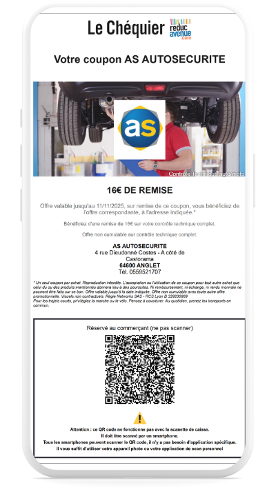 coupon de réduction reducavenue dans téléphone avec un QR code
